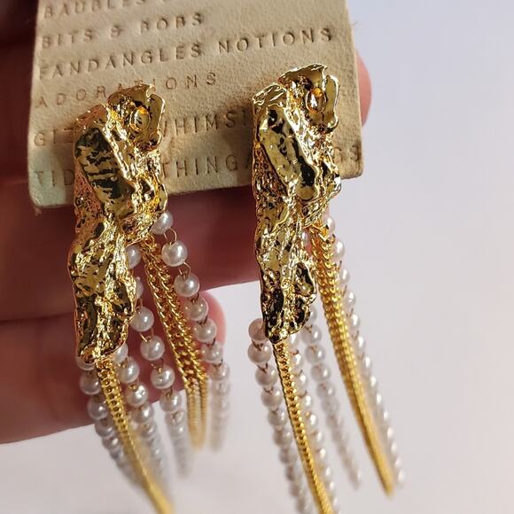 Anthropologie Brass pearl seed and chain drop earrings  NWT Gold plated brass - Picture 4 of 9
